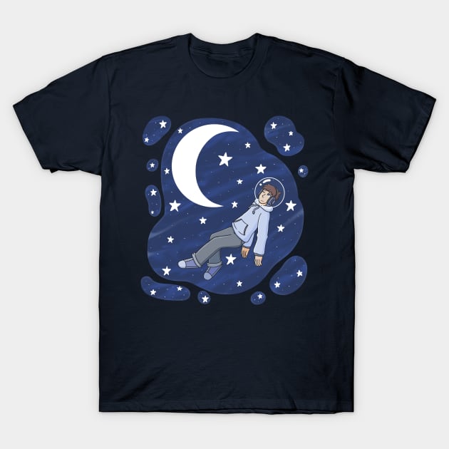 Floating in space while listening to tunes T-Shirt by KammyBale